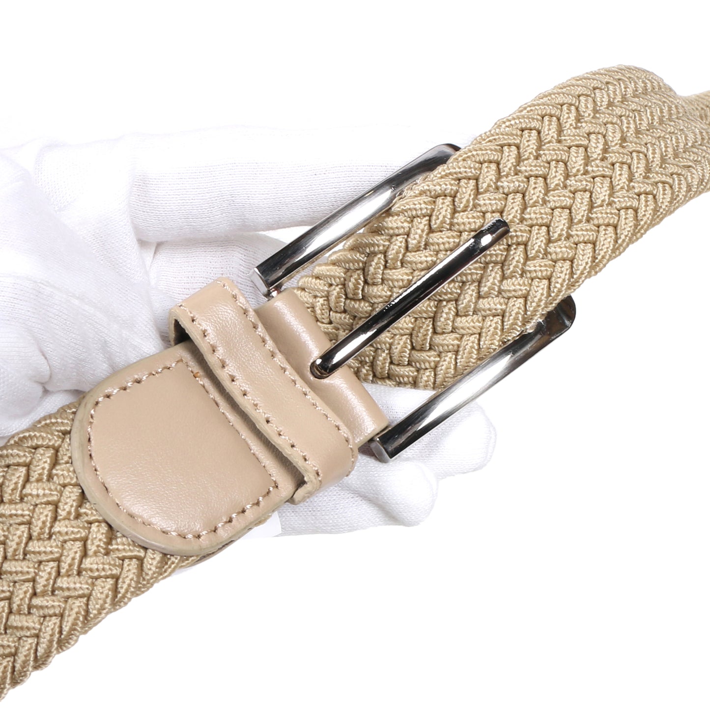 Men's Stretch Braided Belt – Elastic Woven Web Belt with Faux Leather Tip for Casual