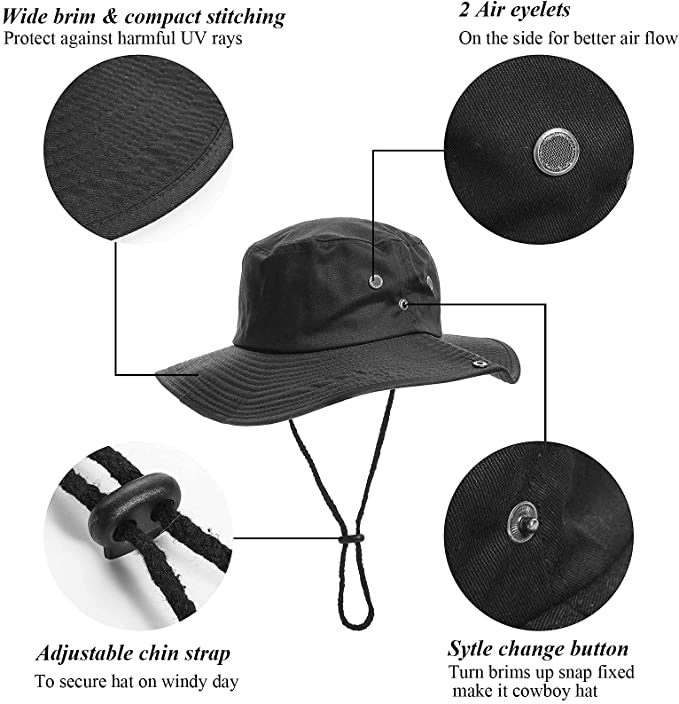 Men Women Packable Wide Brim Bucket Hat with String Sun Protection