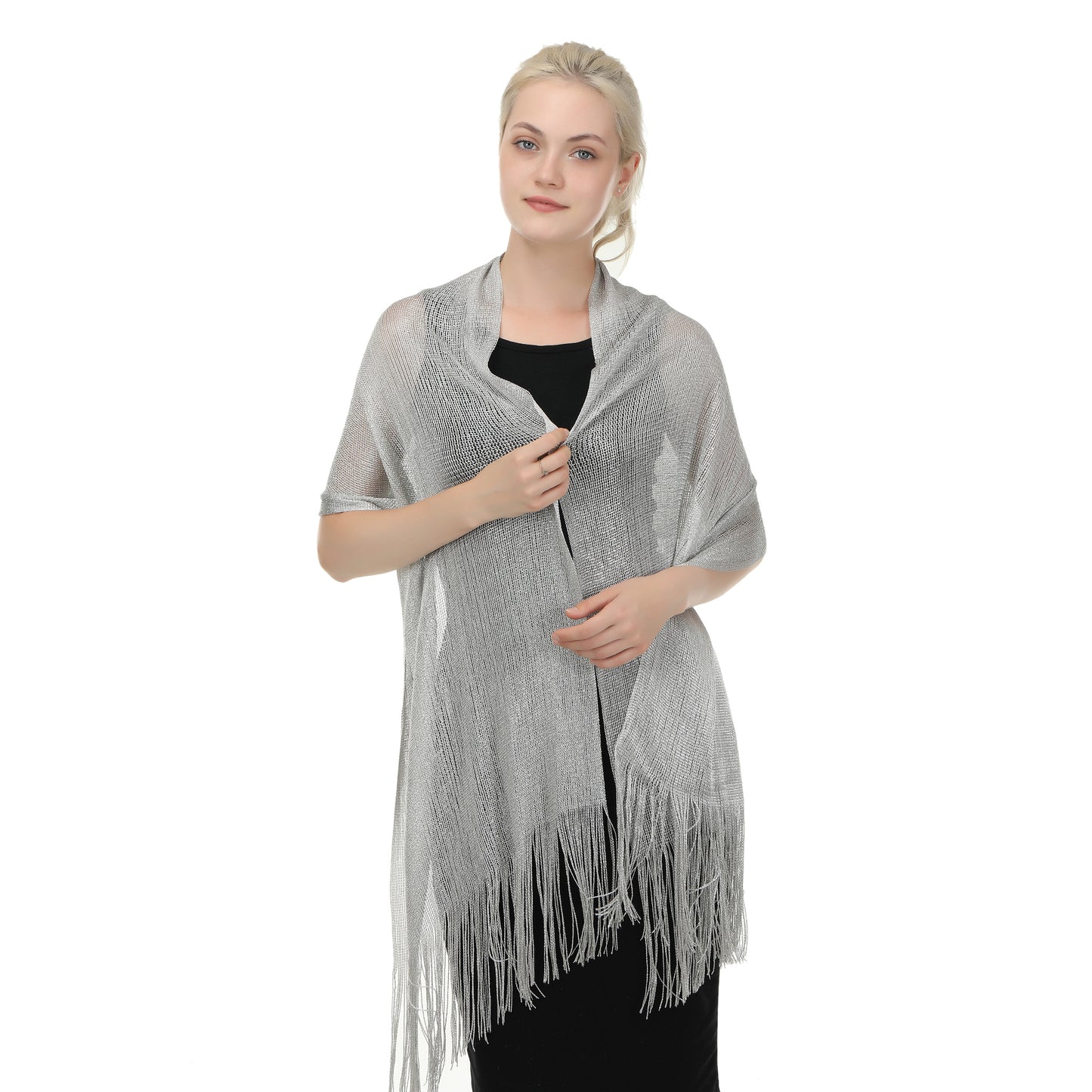 Fishnet Sparkly Metallic Shawl & Wrap Scarf– Elegant Evening Accessory for Women's Dressy Dresses