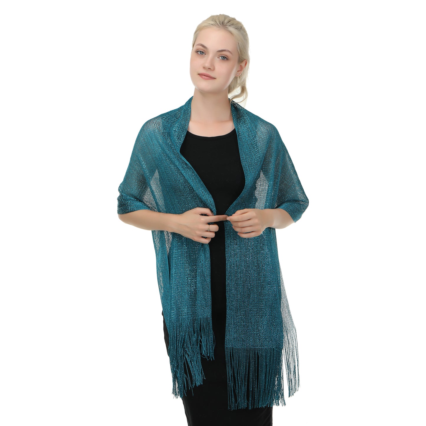 Fishnet Sparkly Metallic Shawl & Wrap Scarf– Elegant Evening Accessory for Women's Dressy Dresses