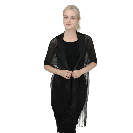 Fishnet Sparkly Metallic Shawl & Wrap Scarf– Elegant Evening Accessory for Women's Dressy Dresses