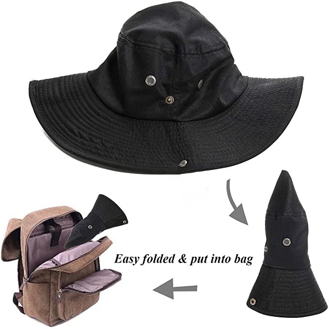 Men Women Packable Wide Brim Bucket Hat with String Sun Protection
