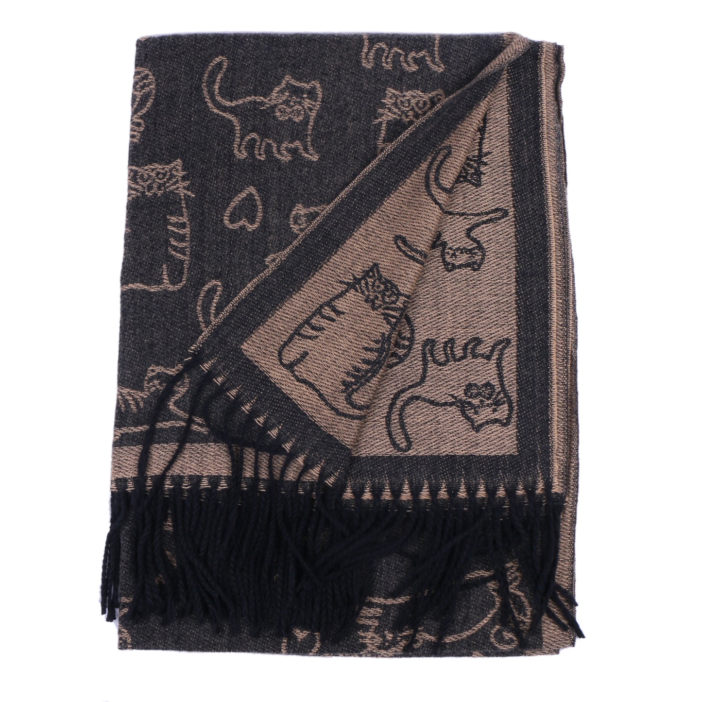 Women’s Cat Pattern Shawl Wrap - Warm Soft Winter Large Scarf