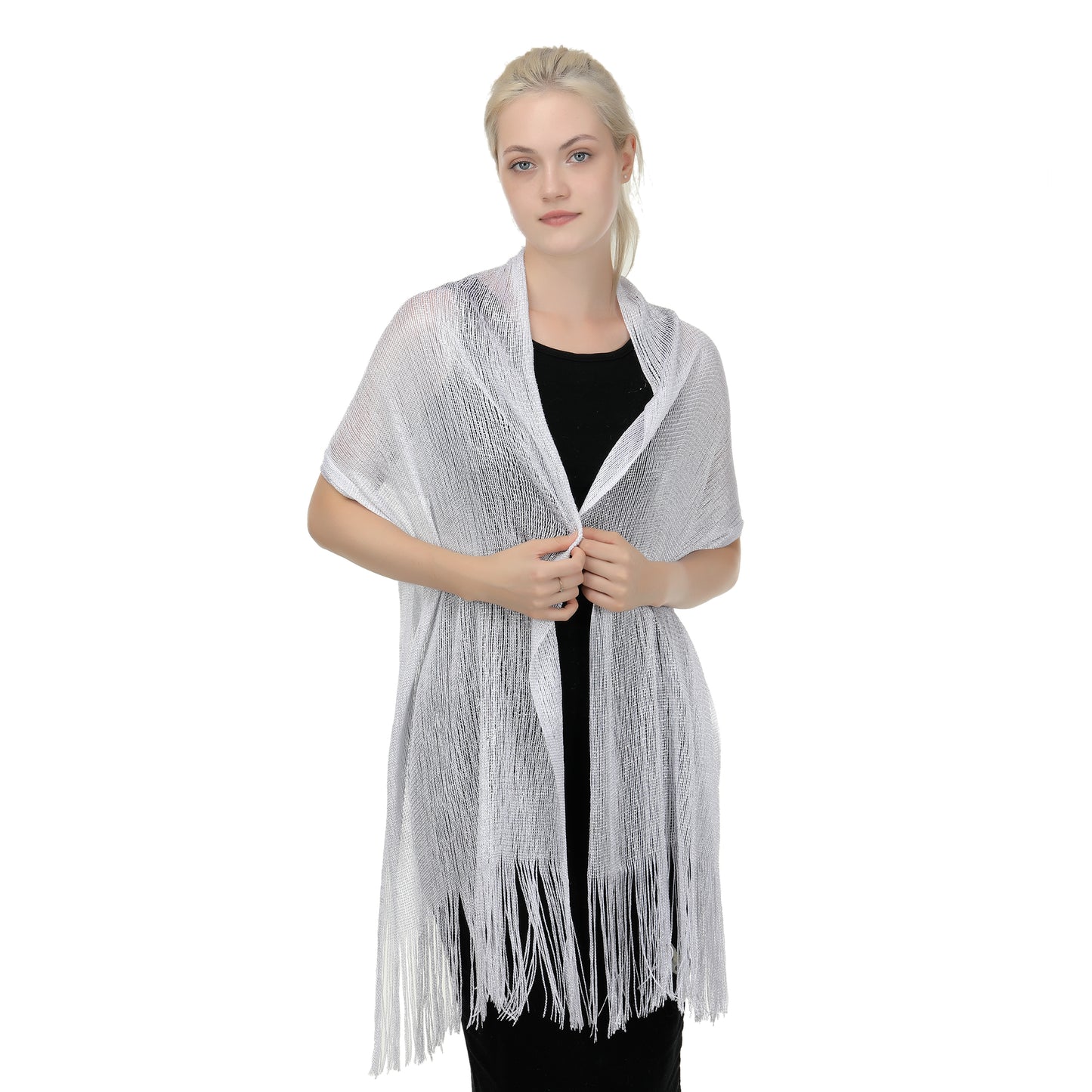 Fishnet Sparkly Metallic Shawl & Wrap Scarf– Elegant Evening Accessory for Women's Dressy Dresses