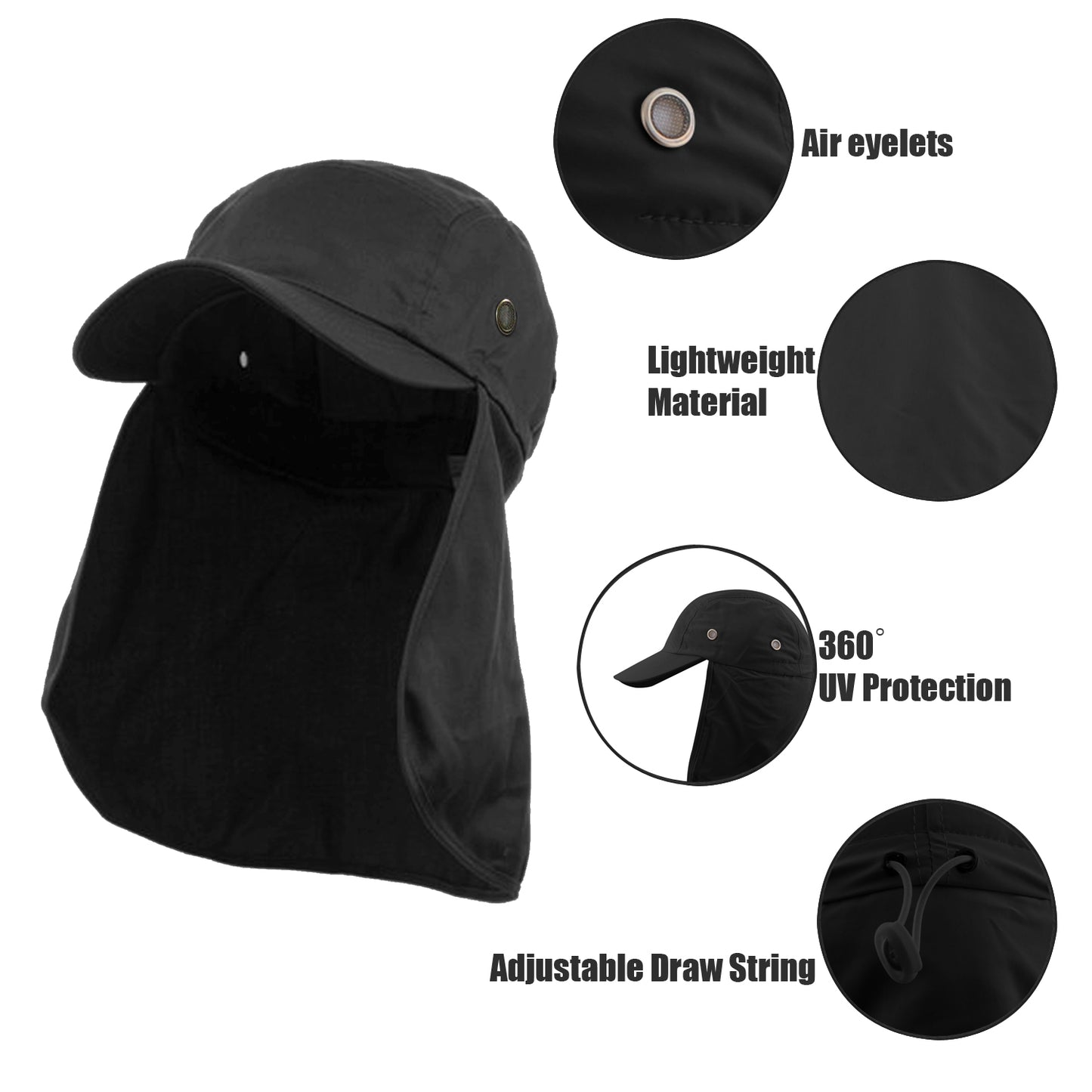 Men Women Ultra-Lightweight UPF 50+ Sun UV Protection Baseball Cap – Fishing Hat with Neck Flap