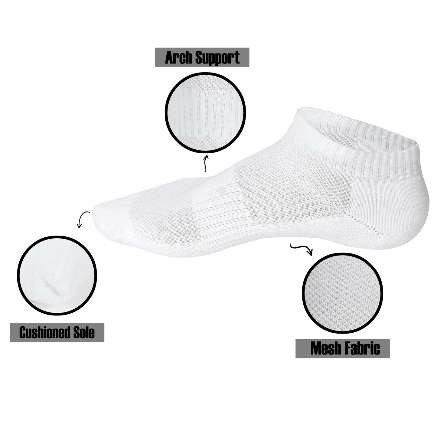 Women 6 Pairs Ankle Athletic Running Socks Low Cut Sports Mesh Cushioned Cotton Socks