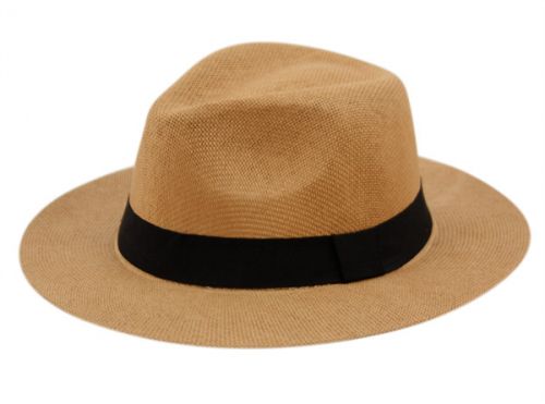 Women's Panama Fedora Beach Hat Wide Brim Strew Sun Protective