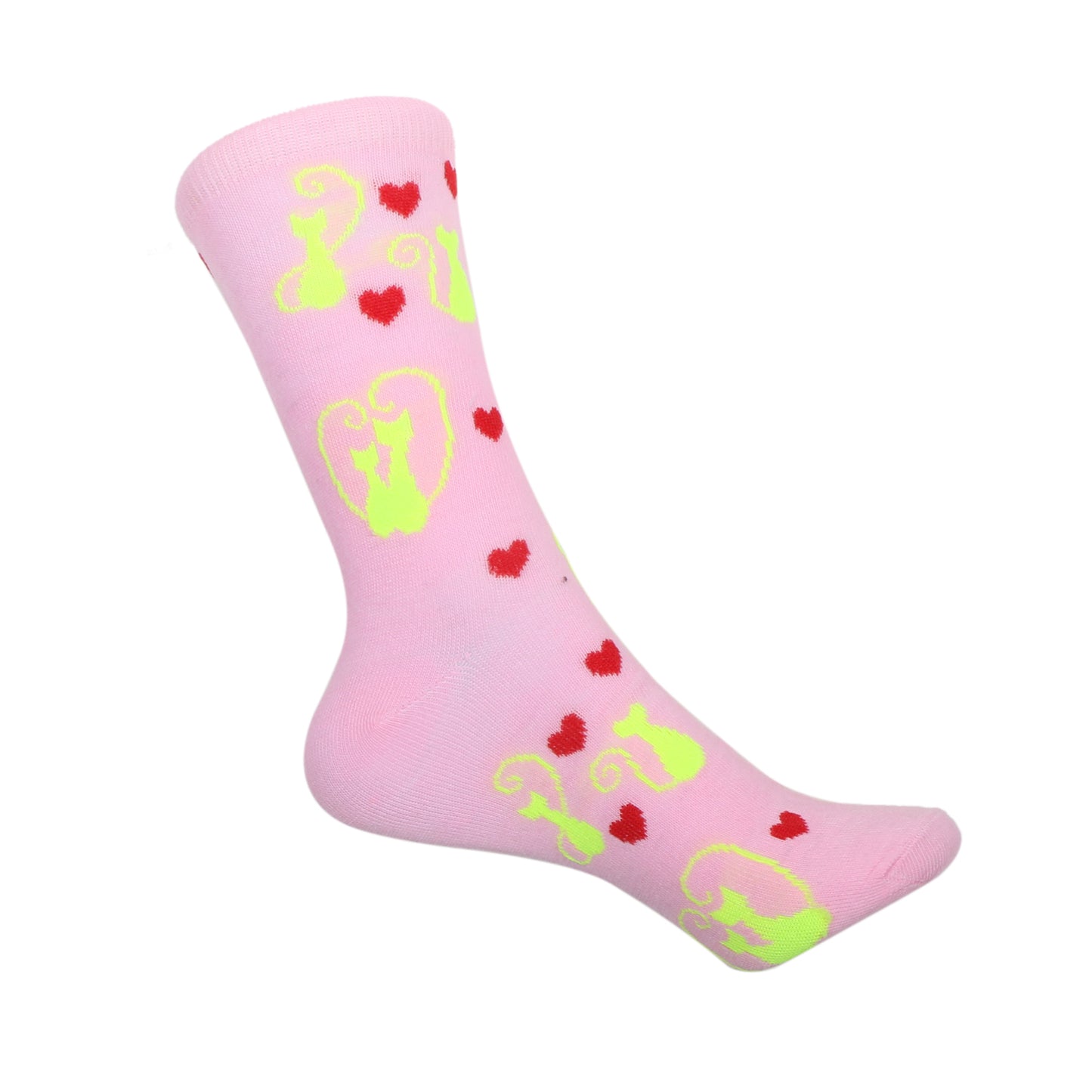 12 Pairs Women’s Lightweight Kittty Cat&Love Heart Patterned Cotton Crew Caual Cute Socks