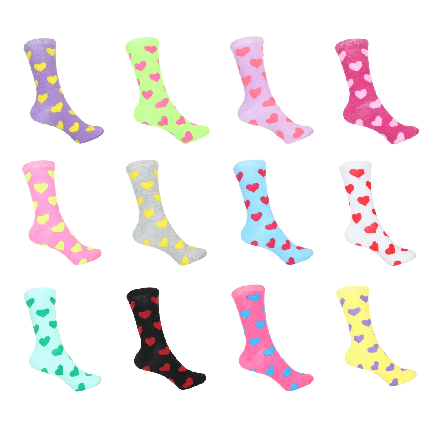 12 Pairs Women’s Lightweight Heart Loves Cotton Crew Caual Cute Socks