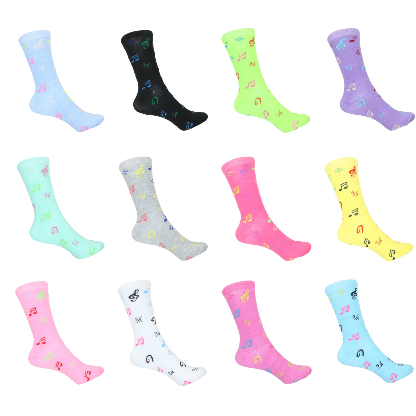 12 Pairs Women’s Lightweight Music Note Cotton Crew Caual Cute Socks