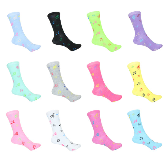 12 Pairs Women’s Lightweight Music Note Cotton Crew Caual Cute Socks