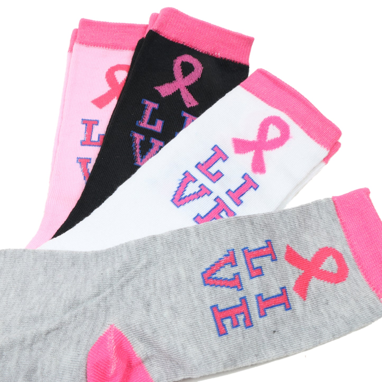 12 Pairs Women’s Lightweight Brest Cancer Pink Ribbon&Live Cotton Crew Caual Cute Socks