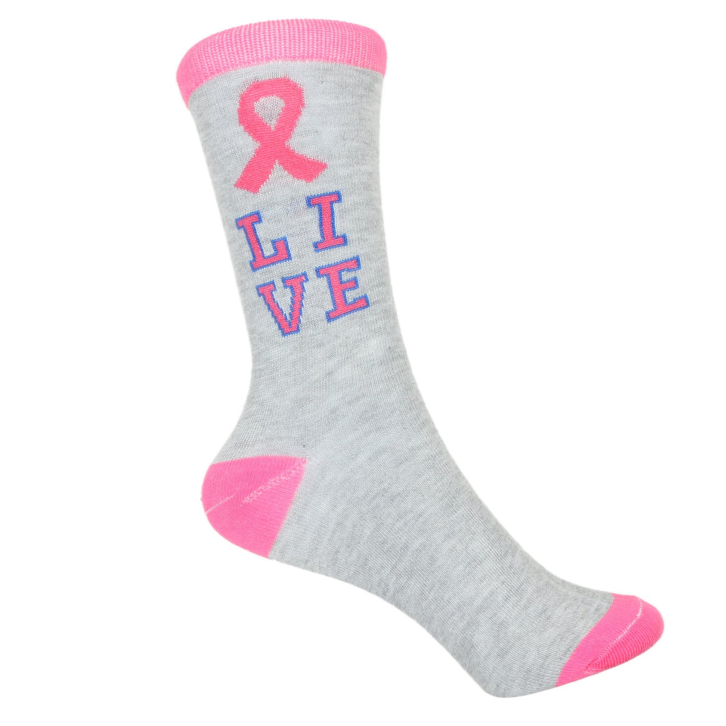 12 Pairs Women’s Lightweight Brest Cancer Pink Ribbon&Live Cotton Crew Caual Cute Socks