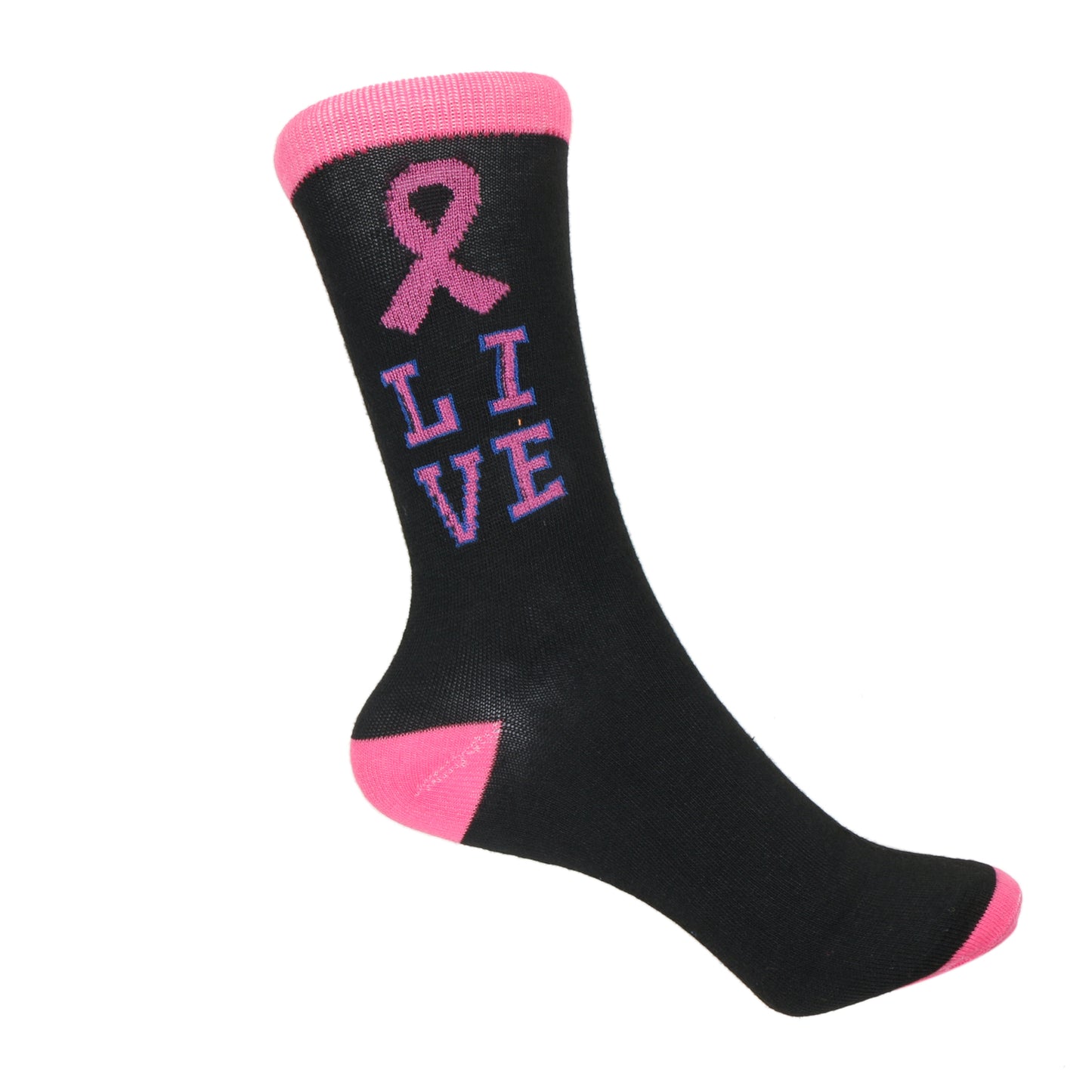 12 Pairs Women’s Lightweight Brest Cancer Pink Ribbon&Live Cotton Crew Caual Cute Socks