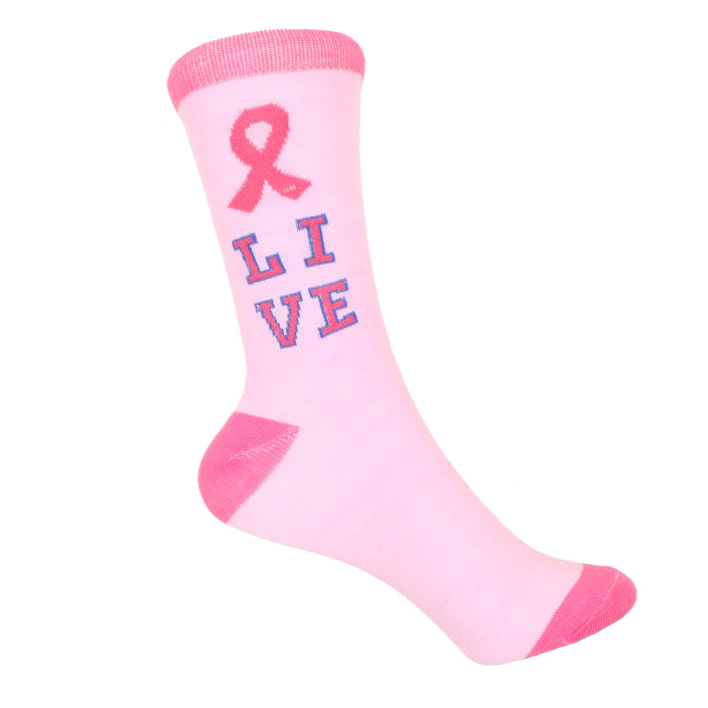 12 Pairs Women’s Lightweight Brest Cancer Pink Ribbon&Live Cotton Crew Caual Cute Socks