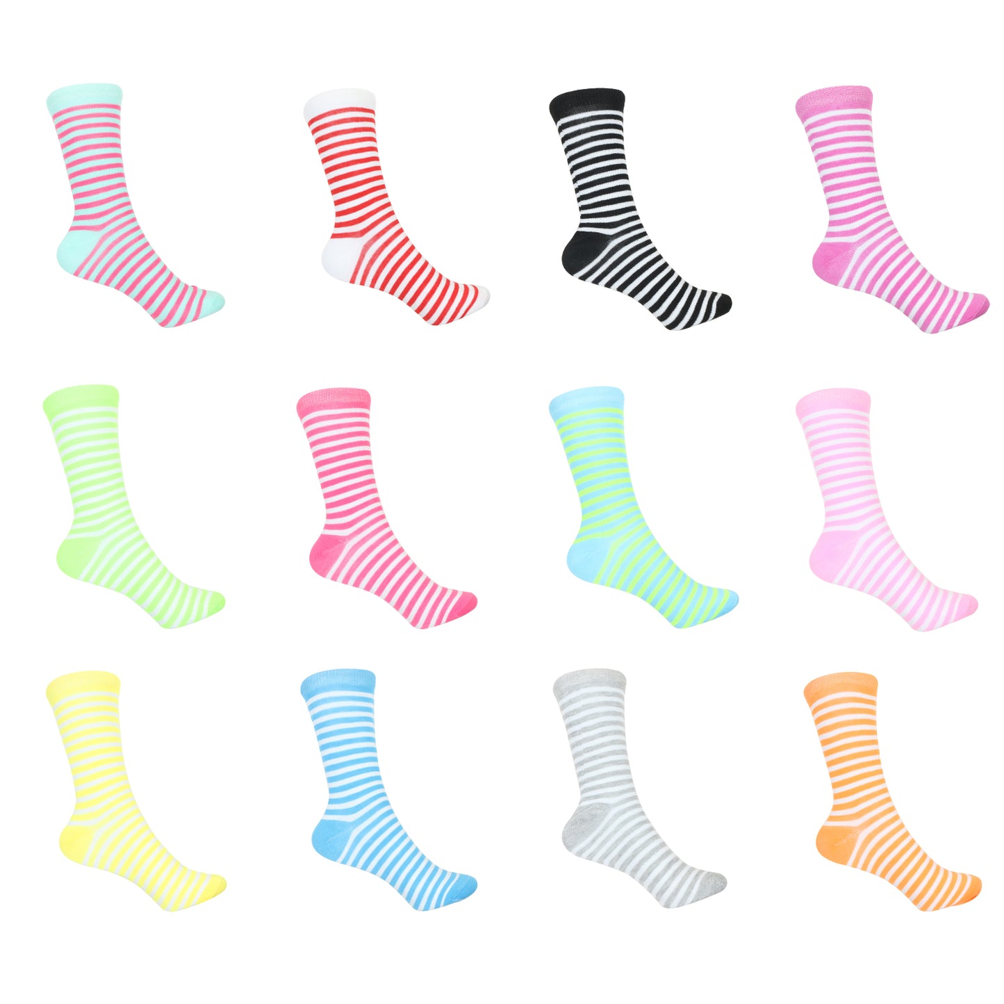 12 Pairs Women’s Lightweight Pin Striped Cotton Crew Caual Cute Socks
