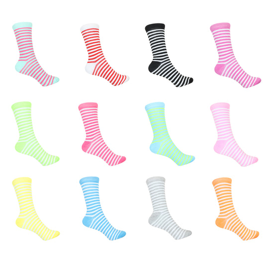 12 Pairs Women’s Lightweight Pin Striped Cotton Crew Caual Cute Socks