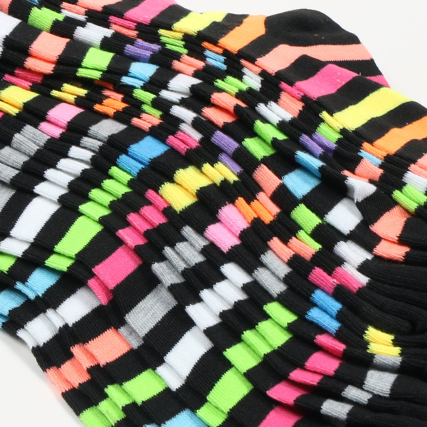 12 Pairs Women’s Lightweight Neon Rainbow Colored Striped Cotton Crew Caual Cute Socks