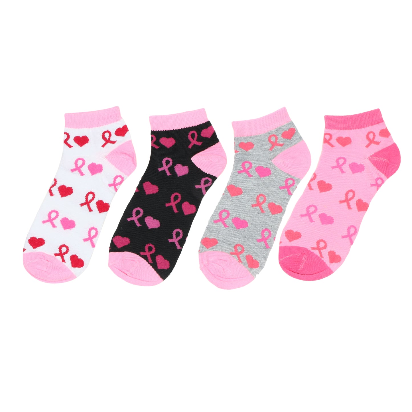 12 Pairs Women’s Lightweight Pink Ribbon&Heart Love Cotton Ankle Mid Quarter Mini Crew Breast Cancer Caual Socks