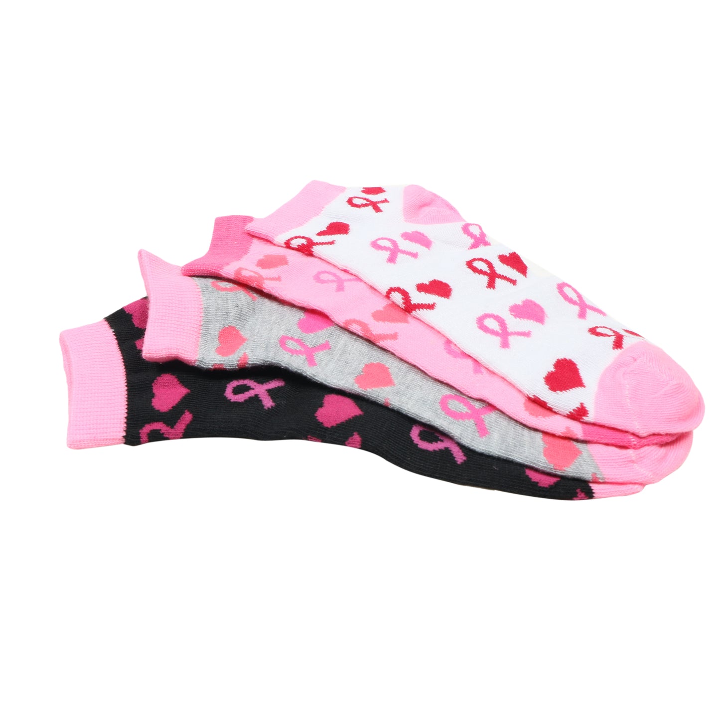 12 Pairs Women’s Lightweight Pink Ribbon&Heart Love Cotton Ankle Mid Quarter Mini Crew Breast Cancer Caual Socks