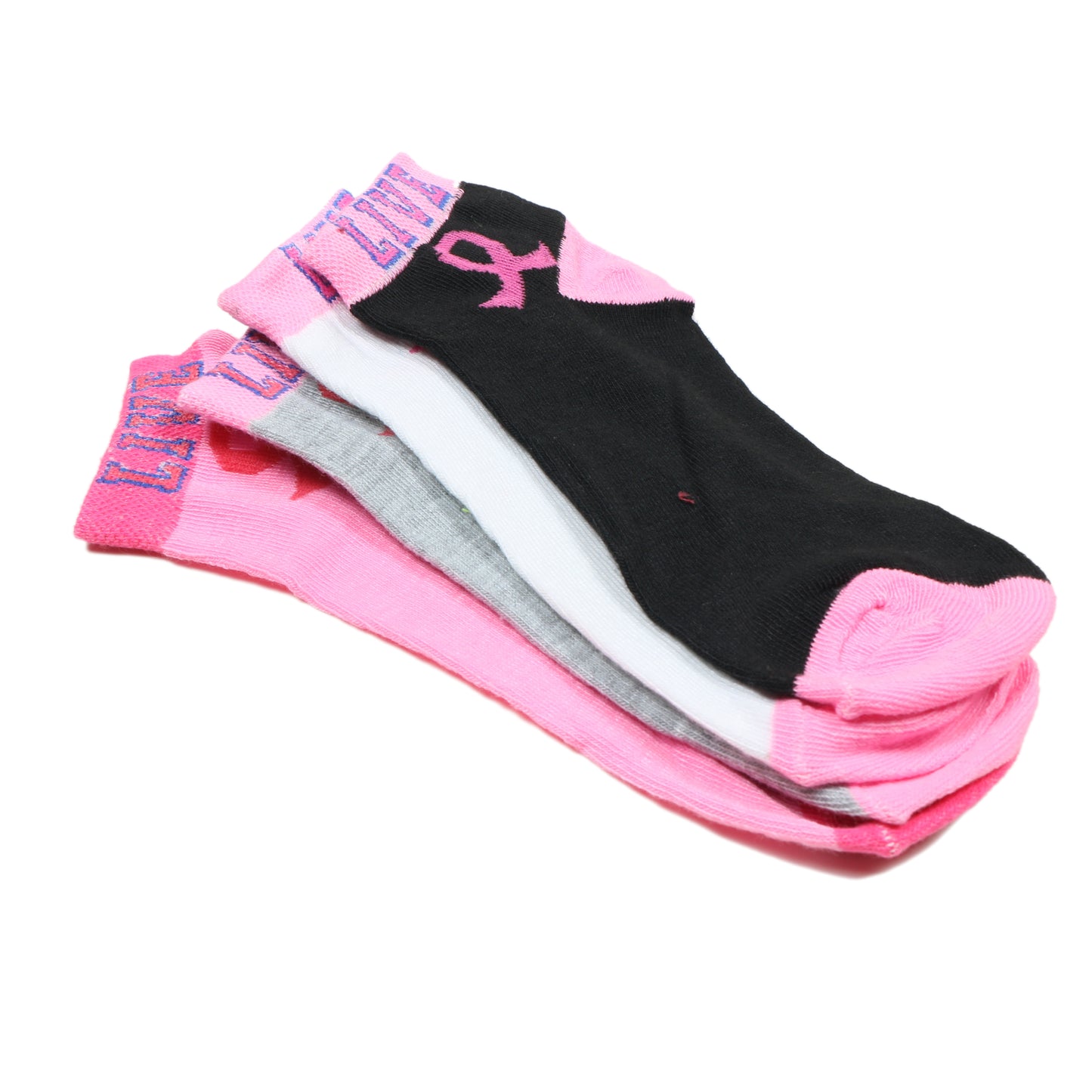 12 Pairs Women’s Lightweight Pink Ribbon&Live Cotton Ankle Mid Quarter Mini Crew Breast Cancer Caual Socks