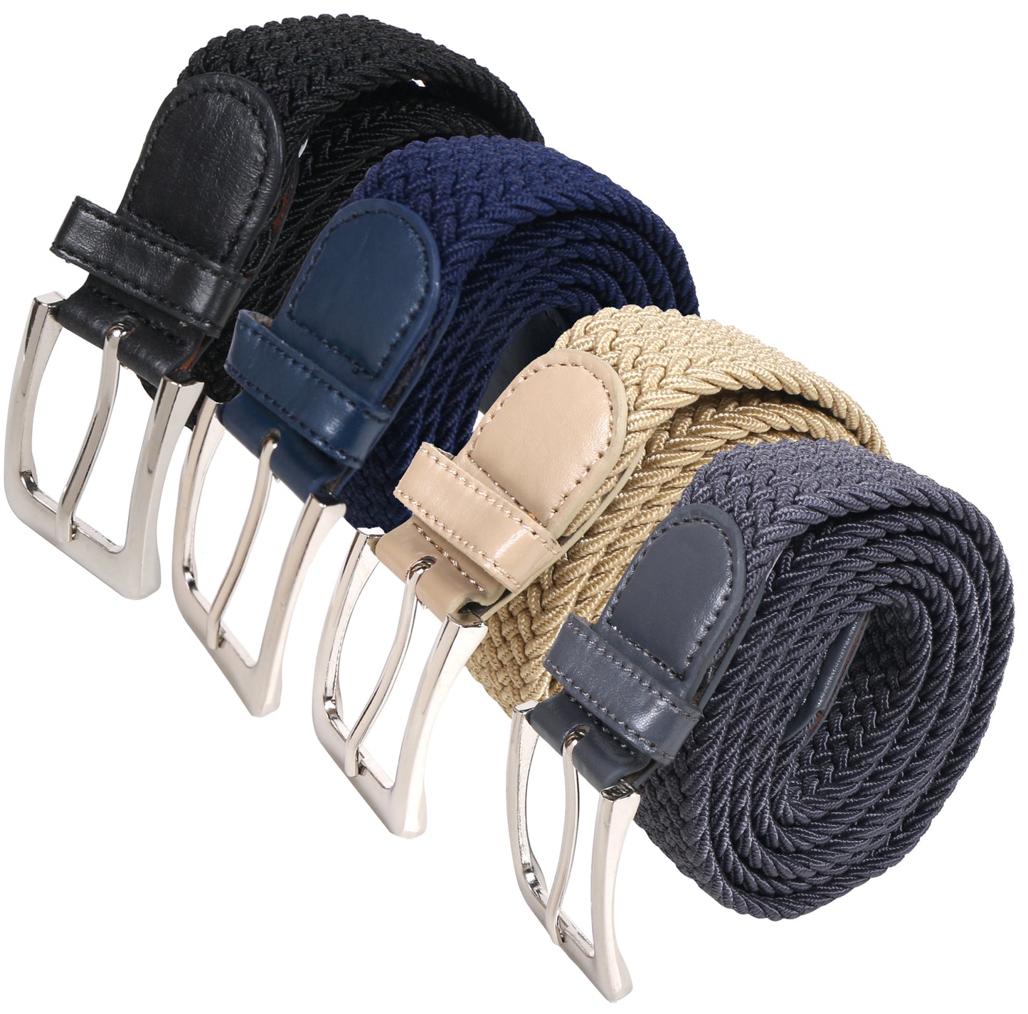 Men's Stretch Braided Belt – Elastic Woven Web Belt with Faux Leather Tip for Casual
