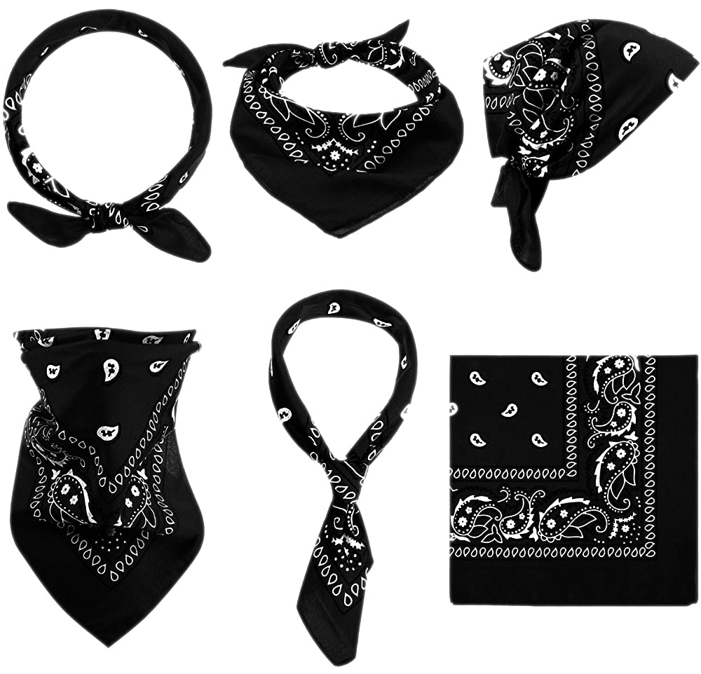 Men Women 3-Pack 100% Cotton Paisley Pattern Bandanas – Face Mask, Square Scarf & Headwear Set