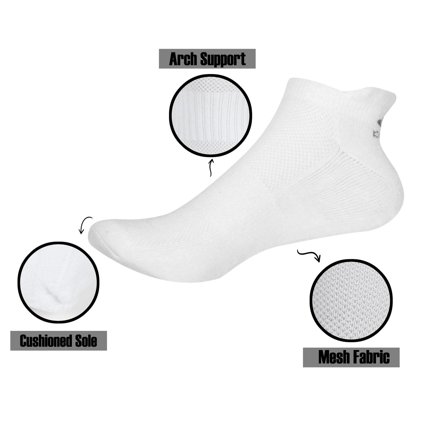 Men Women 6 Pairs Ankle Athletic Socks Low Cut Sports Cushioned Cotton Socks